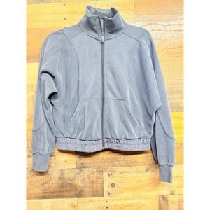 Lululemon Scuba Full Zip Jacket Blue Gray High Neck Ribbed Waistband Sz 2